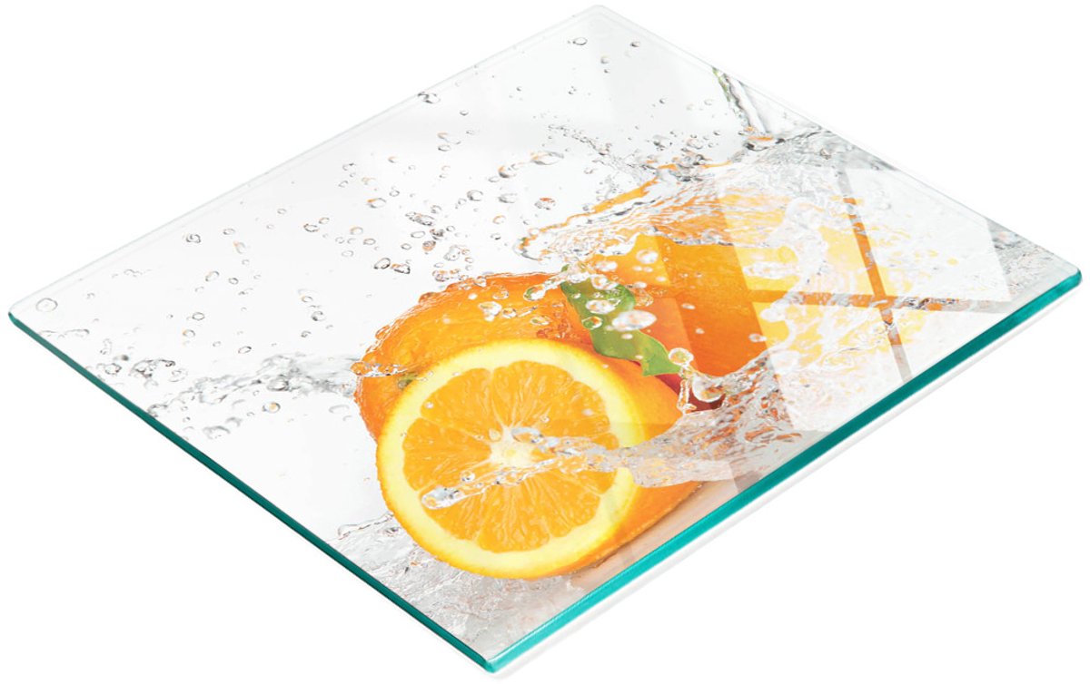 Decoratieve snijplank van gehard glas voor sinaasappels en water, 60x52 cm