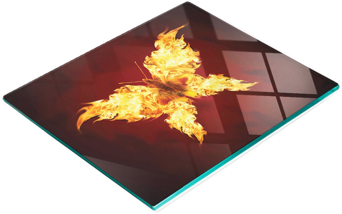 Glazen decoratieve plank met vlinderprint voor het serveren van snacks, 60x52 cm