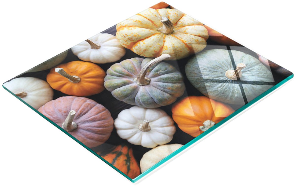 Decoratieve glazen snijplank met pompoenmotief, hout, 60x52 cm