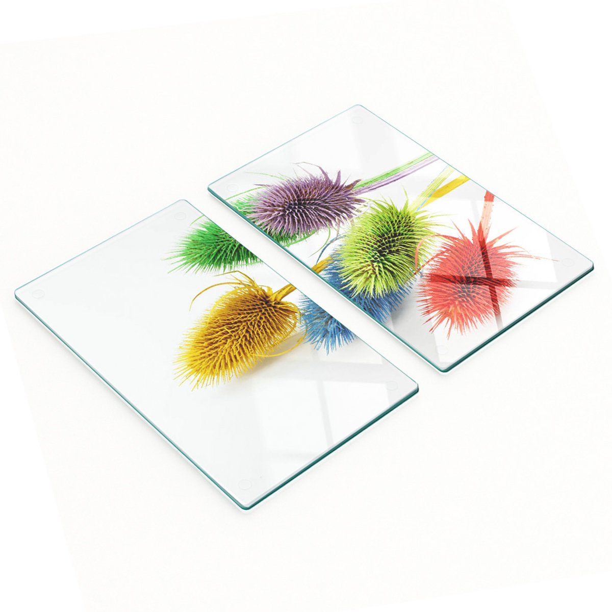 Set van gehard glazen snijplanken met distelprint, 2x30x52 cm