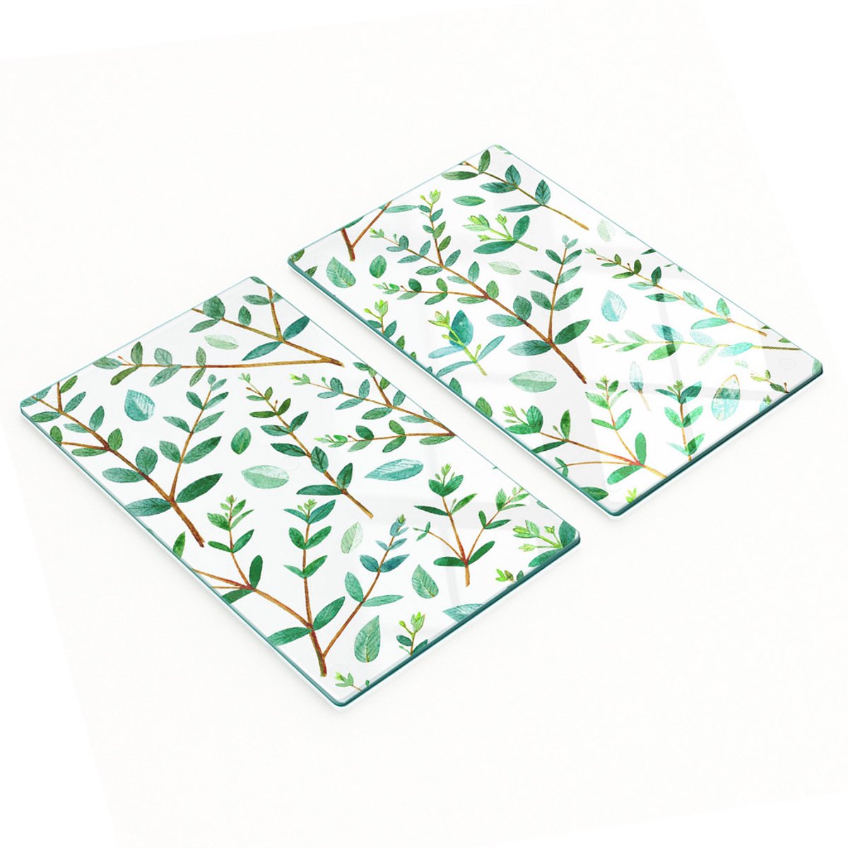 Duurzame en stijlvolle glazen keukenplanken met eucalyptuspatroon 2x30x52 cm