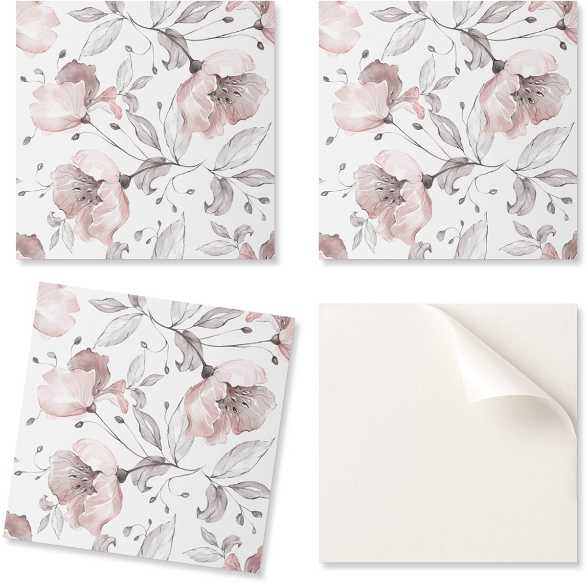 Set vinyltegels met een bloemen-aquarelmotief voor de keuken, 20x20x20 cm