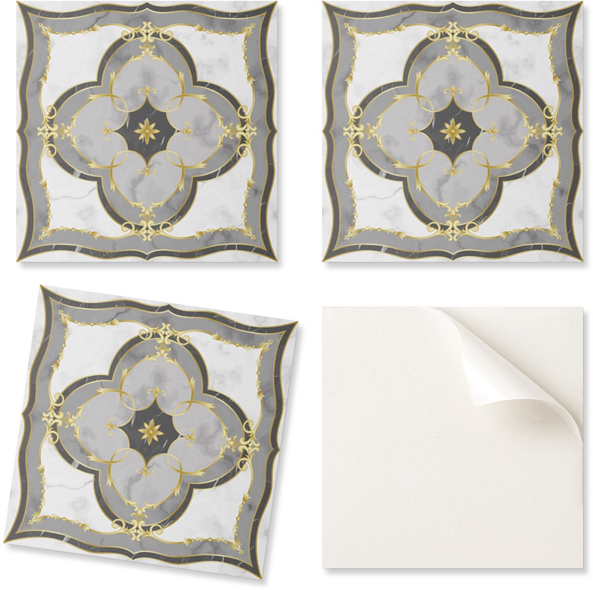 Pakket bedrukte vinyltegels met elegant patroon en ornamenten, 20x20x20 cm
