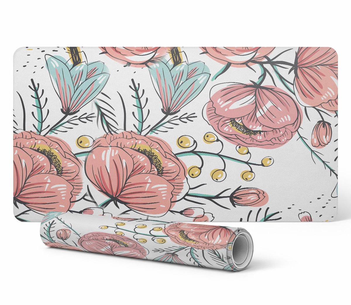 Gaming muis- en toetsenbordmat, retro bloemenpatroon, 120x60 cm