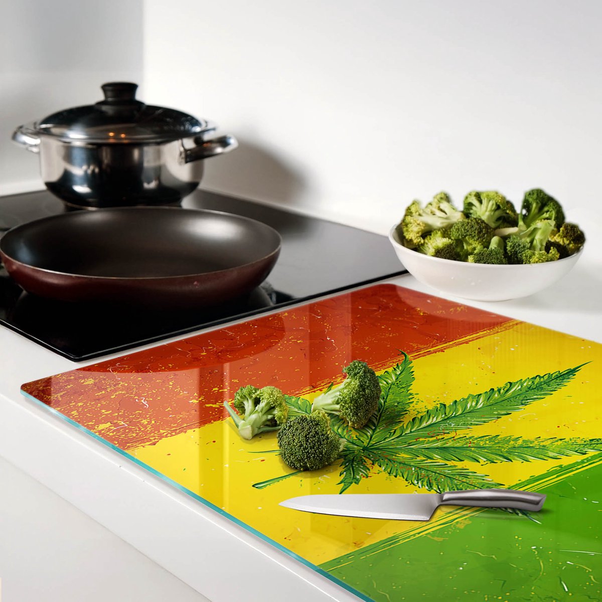 Glazen snijplank met decoratieve Rasta-vlagafbeelding, 80x52 cm