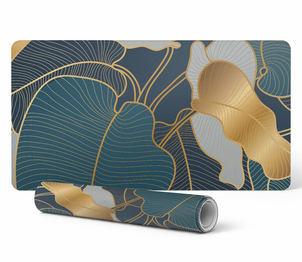 Antislip muis- en toetsenbordmat met elegant bladmotief, 90x45 cm