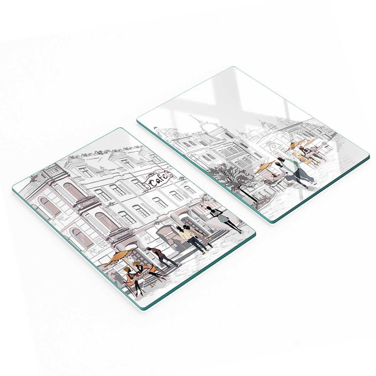Set van twee decoratieve glazen keukenplanken, Old Town-stijl, 2x40x52 cm
