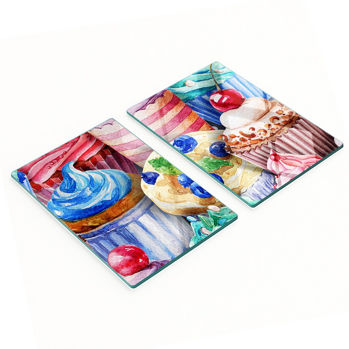 Keukenplanken van gehard glas met afbeeldingen van kleurrijke muffins, 2x40x52 cm
