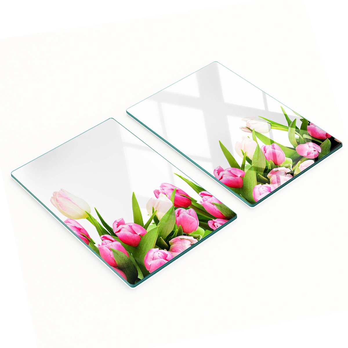 Glazen snijplanken met roze tulpenmotief, 2x40x52 cm