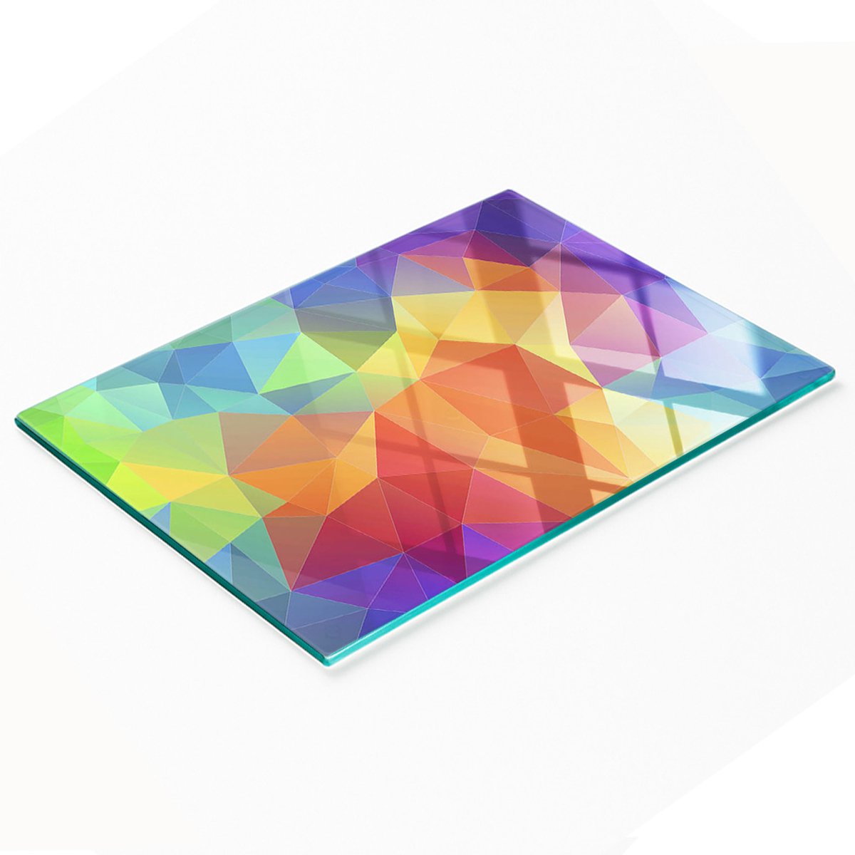 Stijlvol en duurzaam glazen bord met print van geometrische vormen, 80x52 cm