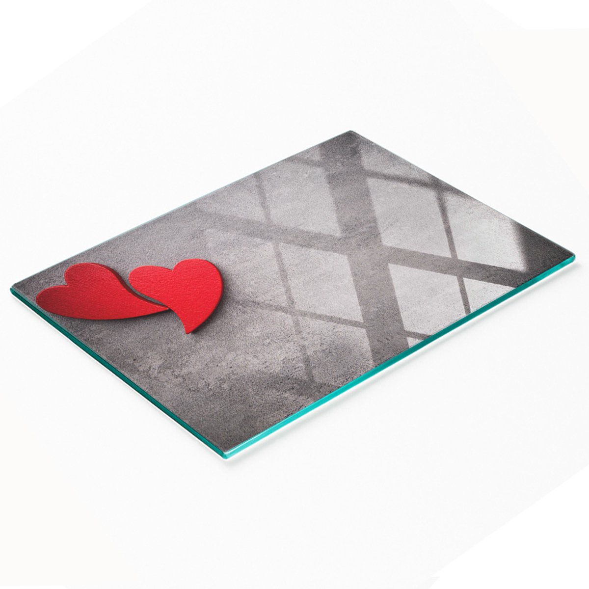 Gehard multifunctioneel decoratief bord van glas met rode hartjes, 80x52 cm