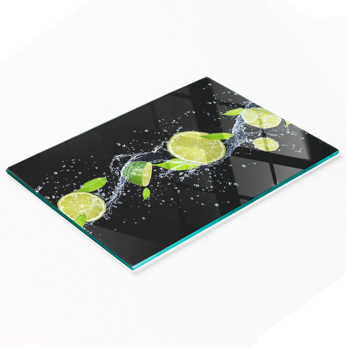 Decoratieve snijplank van gehard glas voor limoenen en water, 80x52 cm