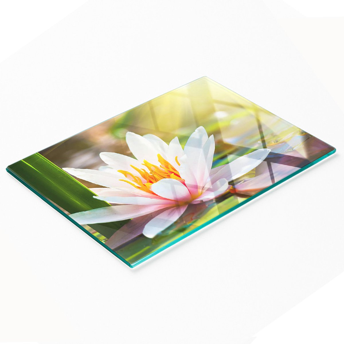Decoratieve glazen snijplank met waterlelie-afbeelding, 80x52 cm