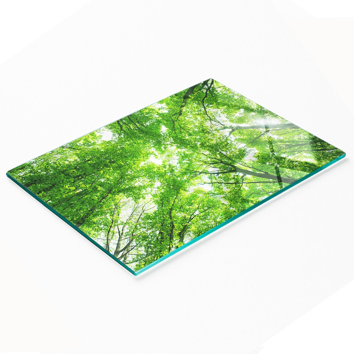 Duurzame en stijlvolle glazen snijplank met groen bospatroon, 80x52 cm
