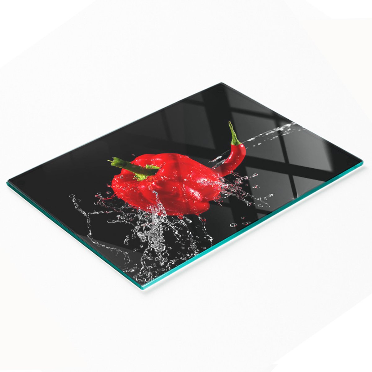 Decoratieve glazen snijplank voor in de keuken, rode paprika, 80x52 cm
