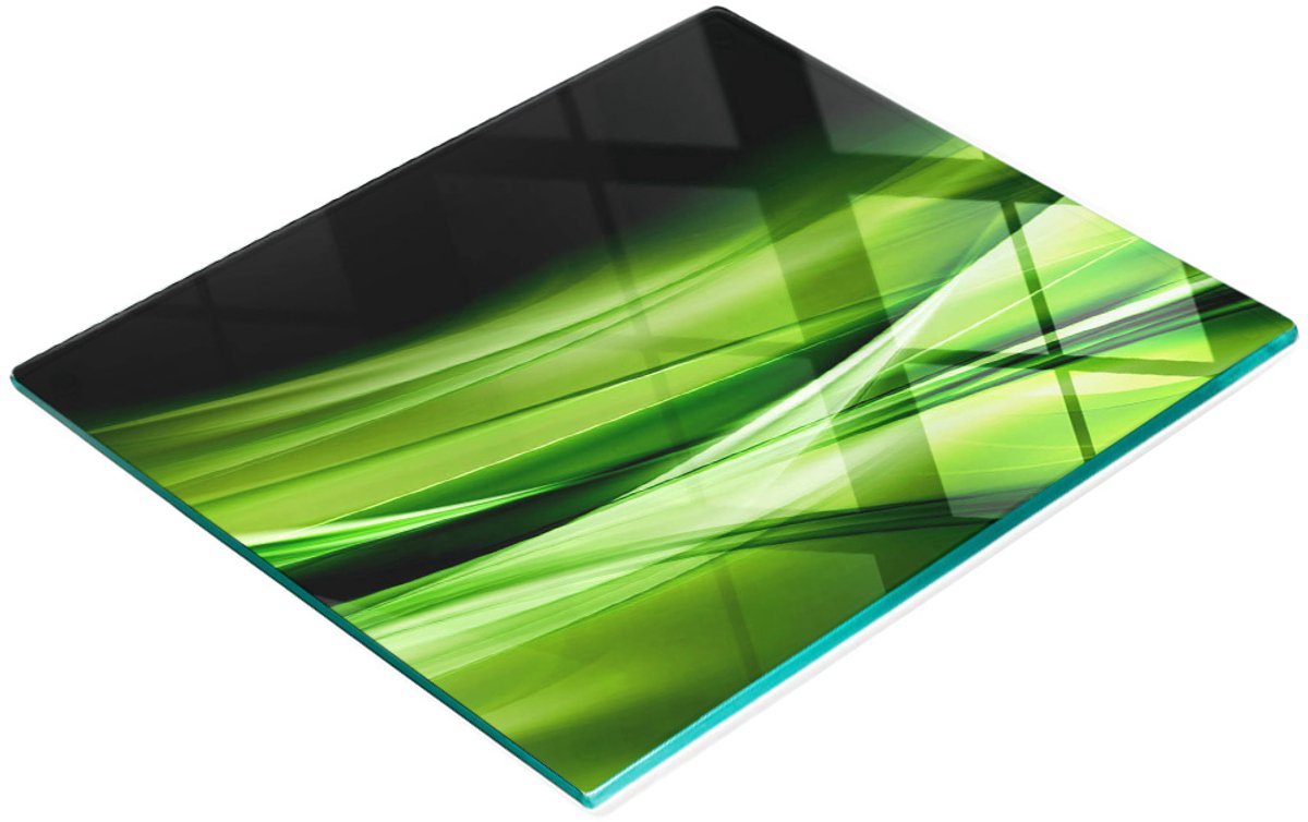Decoratieve glazen serveerplank met groene golven, 60x52 cm