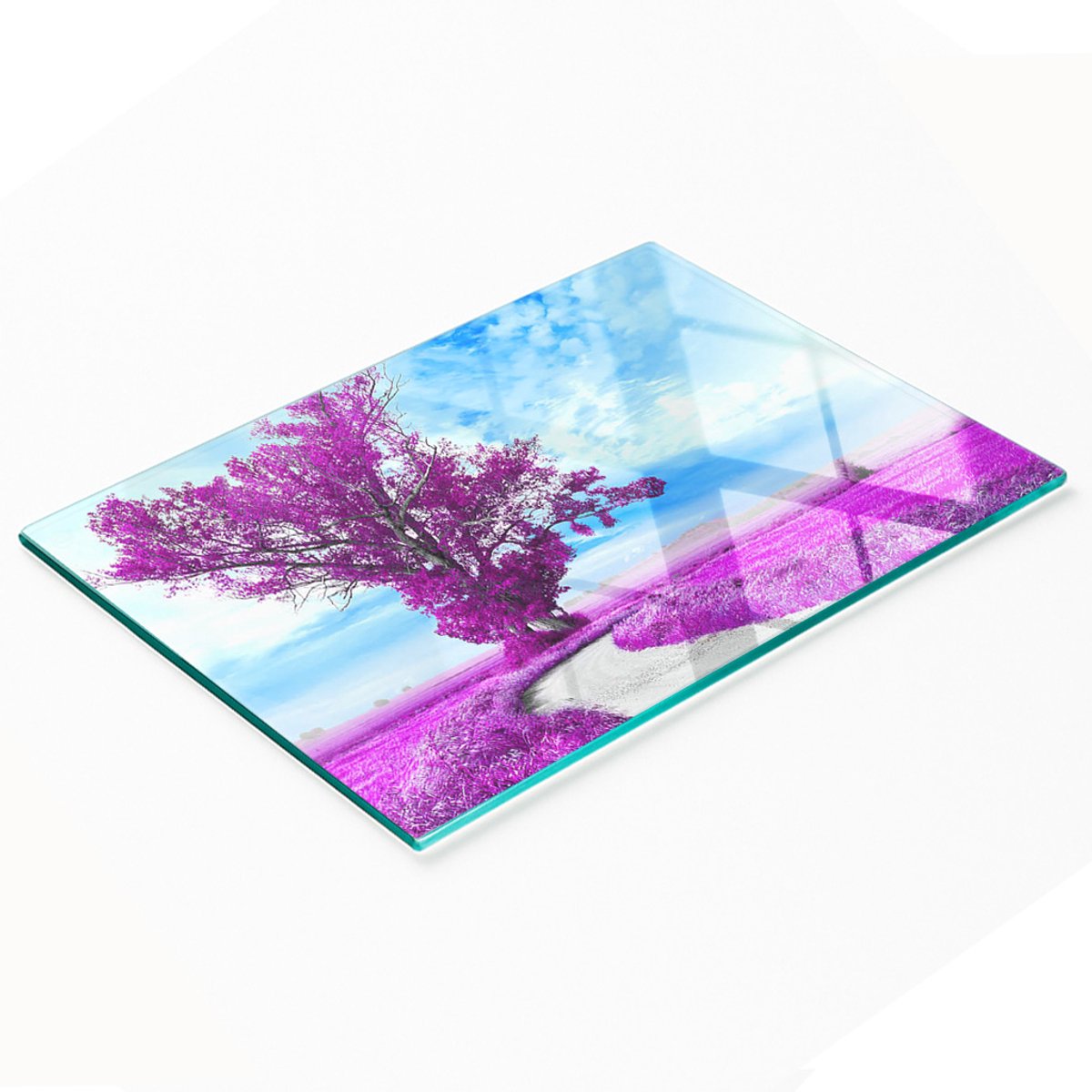Decoratieve glazen keukensnijplank met boom en pad, 80x52 cm