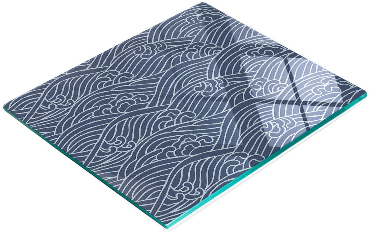 Decoratieve glazen snij- en serveerplank met golvenmotief, 60x52 cm