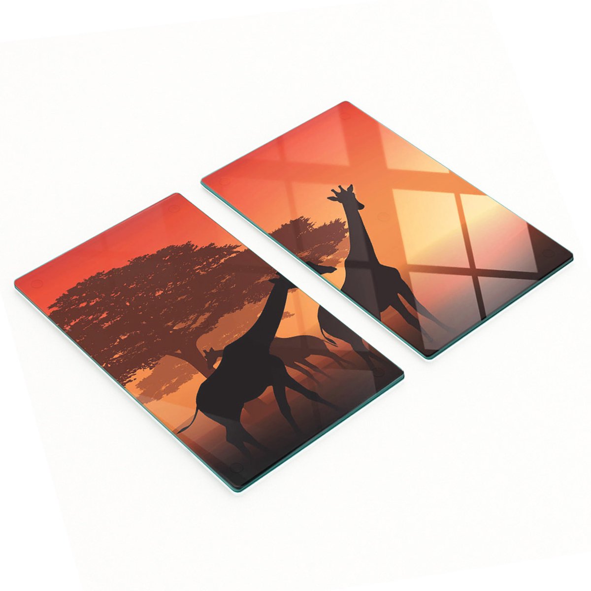 Set van snijplanken van gehard glas met giraffe-afbeeldingen, 2x30x52 cm