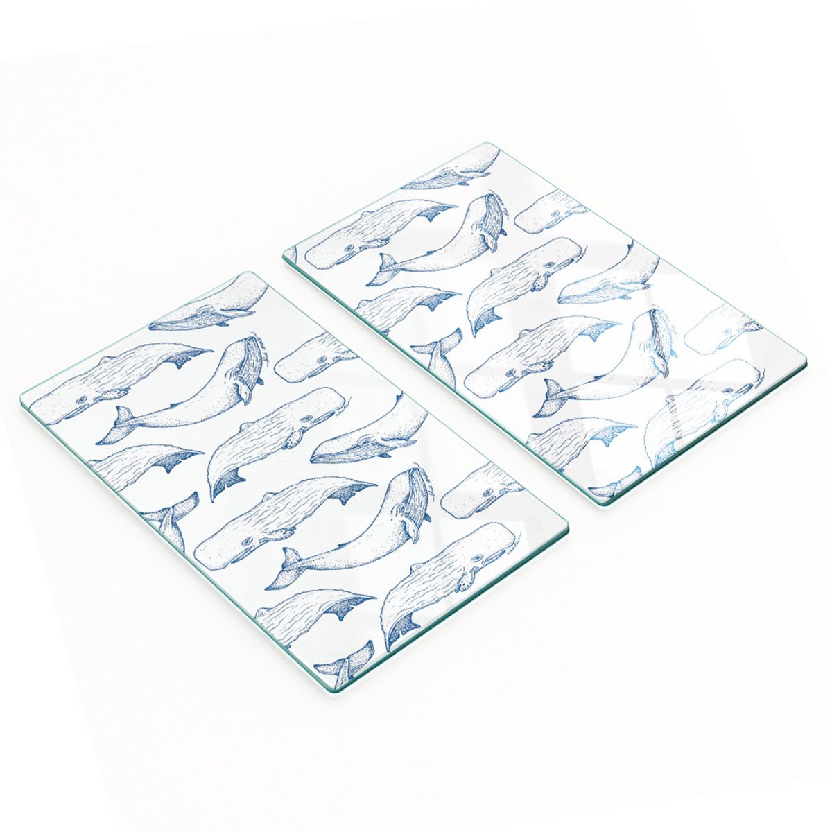 Decoratieve glazen snijplanken met blauwe walvissen, 2x30x52 cm