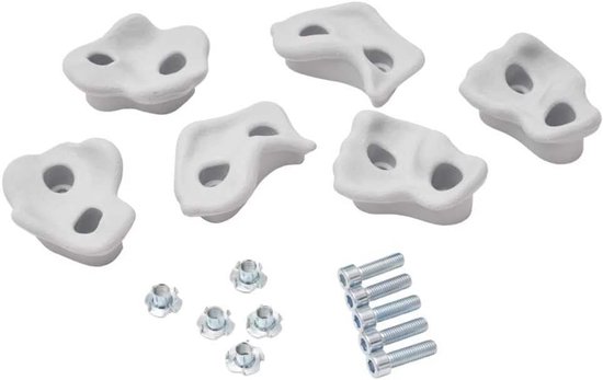 Set van 6 witte klimstenen met schroeven en moeren.