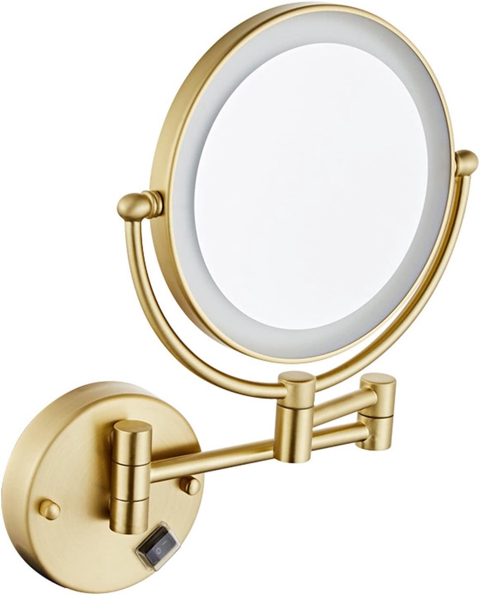 Wandspiegel Licht - Vergrootspiegel Draaibaar - Make-up Scheren - USB Oplaadbaar - 8 Inch Rond - Goud