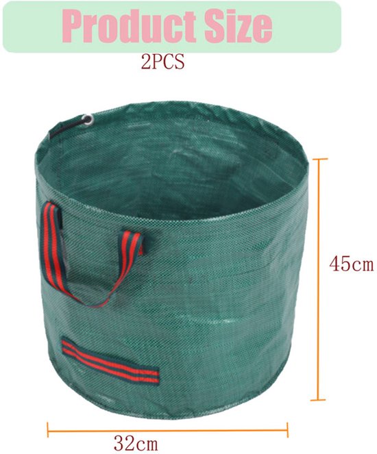 2 stuks - Tuinafvalzak - Vuilniszak voor op het terras - Tuinzak - Dik en duurzaam - Met verstevigde handvatten - Herbruikbaar - 50 liter - 45 x 32 cm - Geschikt voor het verzamelen van gevallen bladeren, grasmaaisel en ander tuinafval van Merkloos	 — afbeelding 5