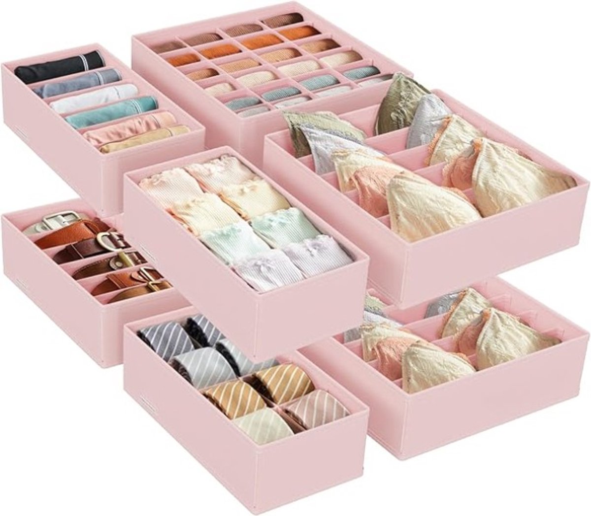 Set van 8 opbergdozen voor ondergoed, lade-organizers met vakken, roze