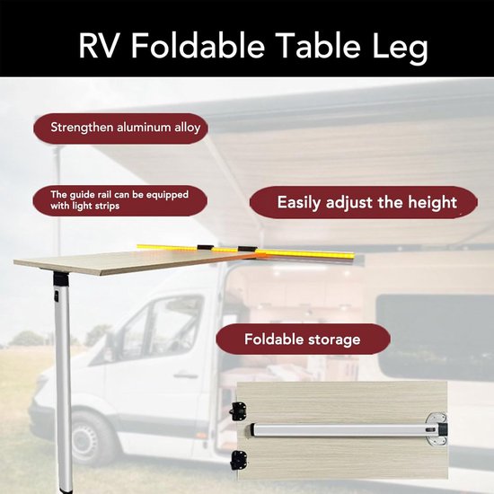 Opklapbare Tafelpoot - Schuifrail Tafel - RV Camper Jacht - Verstelbaar Aluminium - 15 x 119.8 x 81 cm - Grijs — afbeelding 2