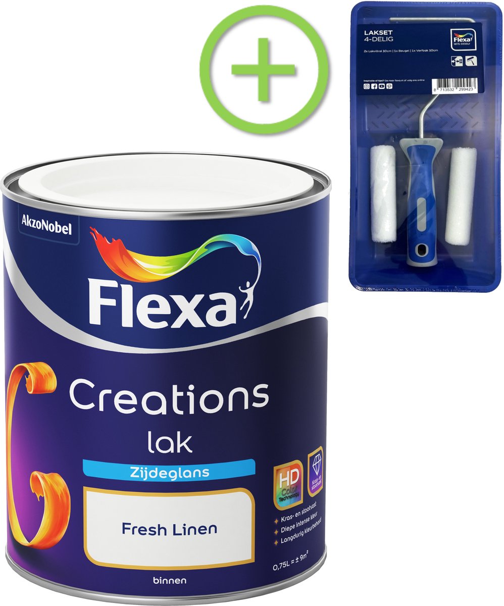 Flexa - Creations Lak Zijdeglans - Fresh Linen - 750 Ml + Gratis Flexa Lakset 4-Delig