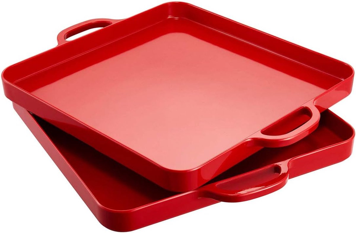 Dienblad Set - Serveerschalen Melamine - Feest en Keuken - Met Handvat - Groot Formaat - Rood