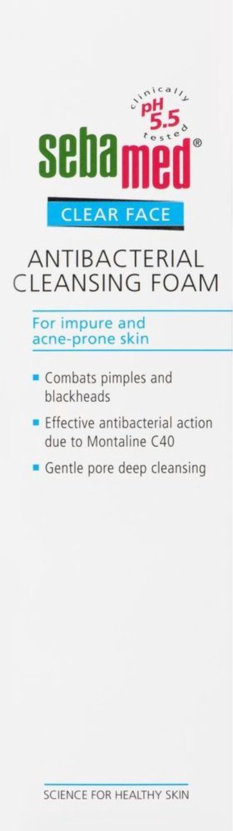 Sebamed Clear Face Antibacterial Cleansing Foam - Voor de onzuivere en acne gevoelige huid - Bestrijdt puistjes en mee-eters - Zachte diepe reiniging van de poriën - 150 ml