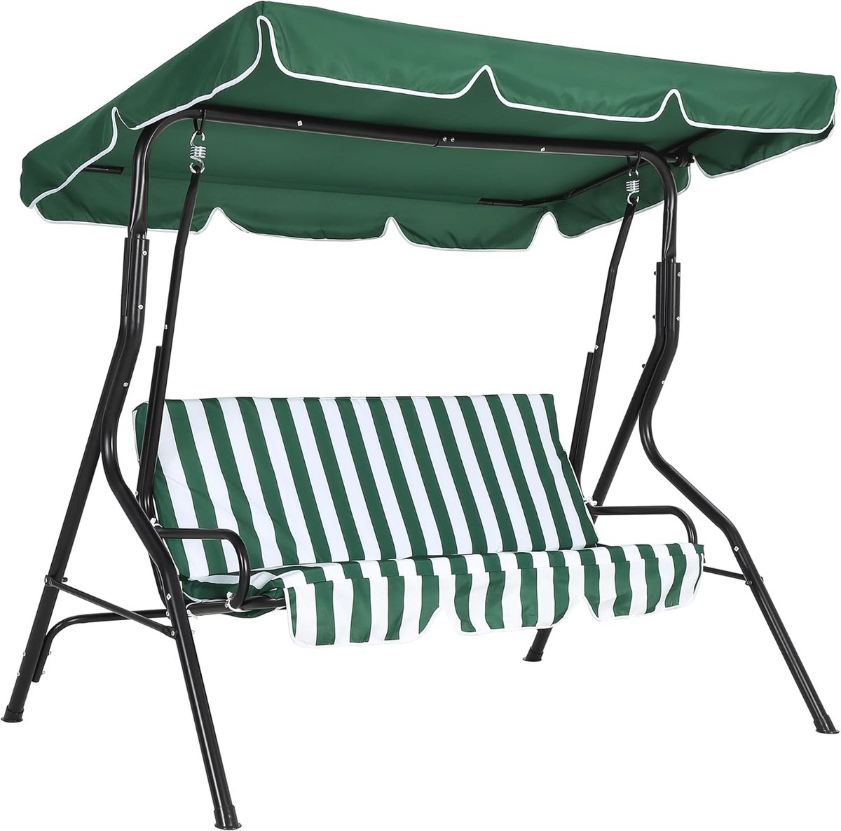 3-Zits Tuinschommelbank met Verstelbaar Zonnedak en Kussens - Schommelstoel voor Buiten - Stalen Frame - Max. 270 kg - Tuin, Terras & Balkon