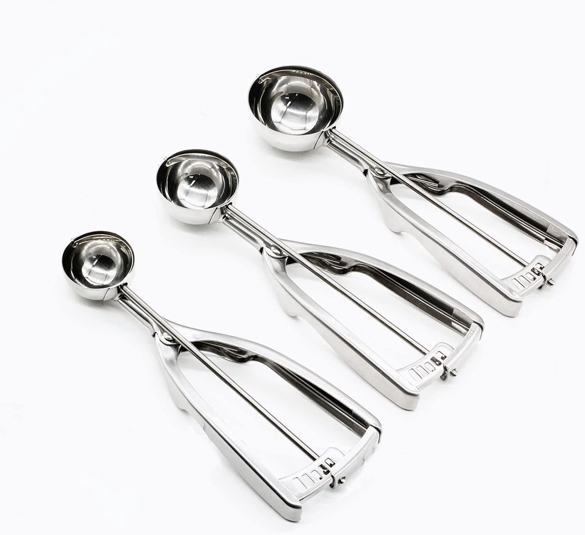 Cookie Scoop Set - Bakken Scheppen - IJs en Deeg - Roestvrij Staal - 3 Maten - Zilver