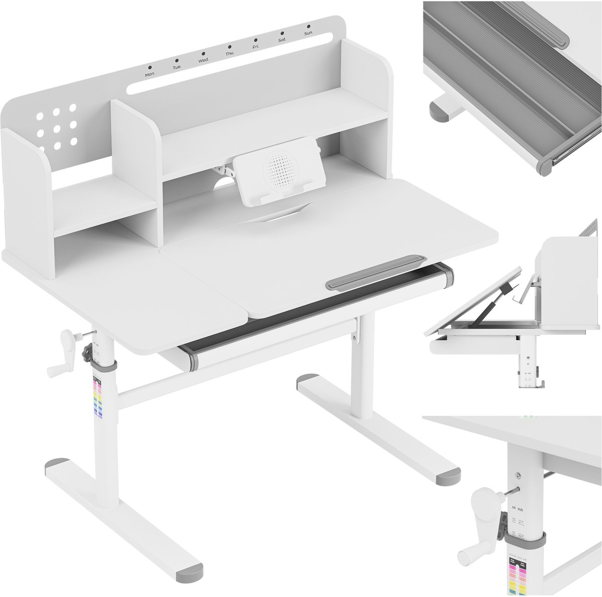 Mark Adler Study 5.7 - Kinderbureau 100 cm - Ergonomisch Bureau met Verstelbare Hoogte & Kantelbaar Blad - Met Lade & Planken - Grijs