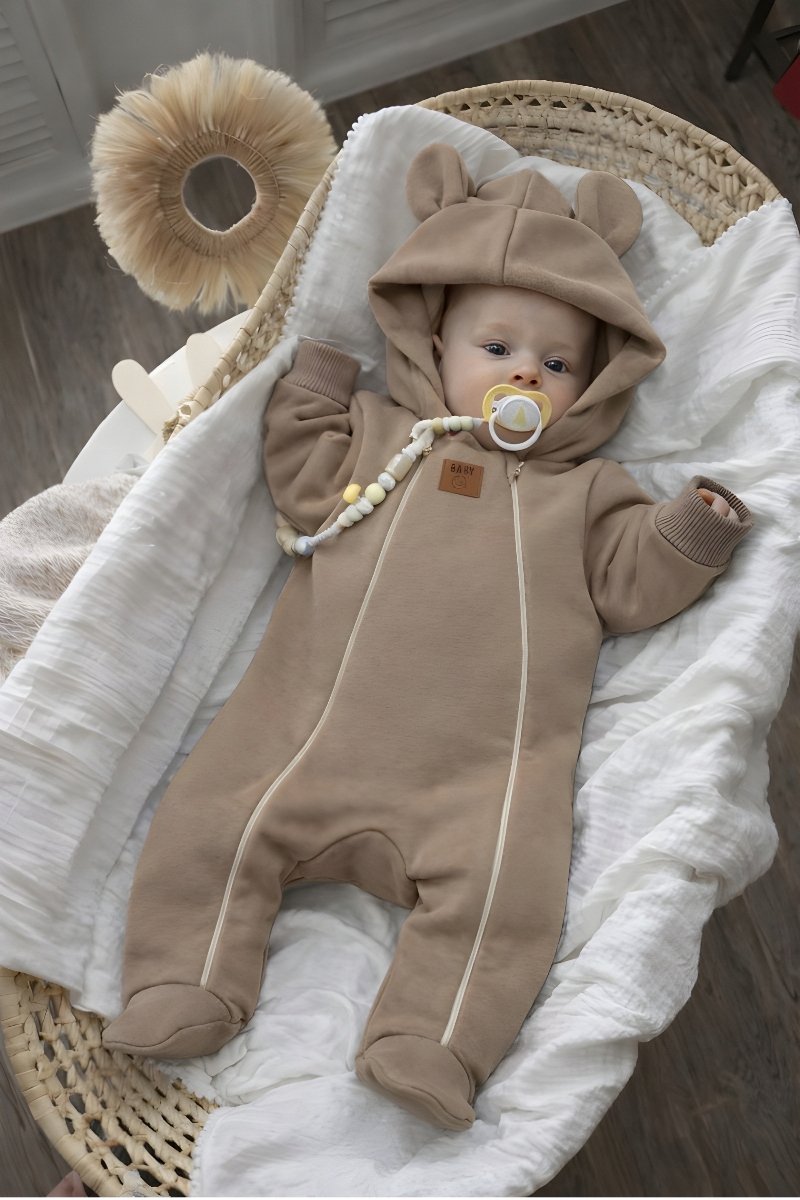 Dartomik Abcdefg-baby Serie - Baby Jumpsuit - Cappuccino - 80 - Twee Ritsen - Oeko-Tex Gecertificeerd