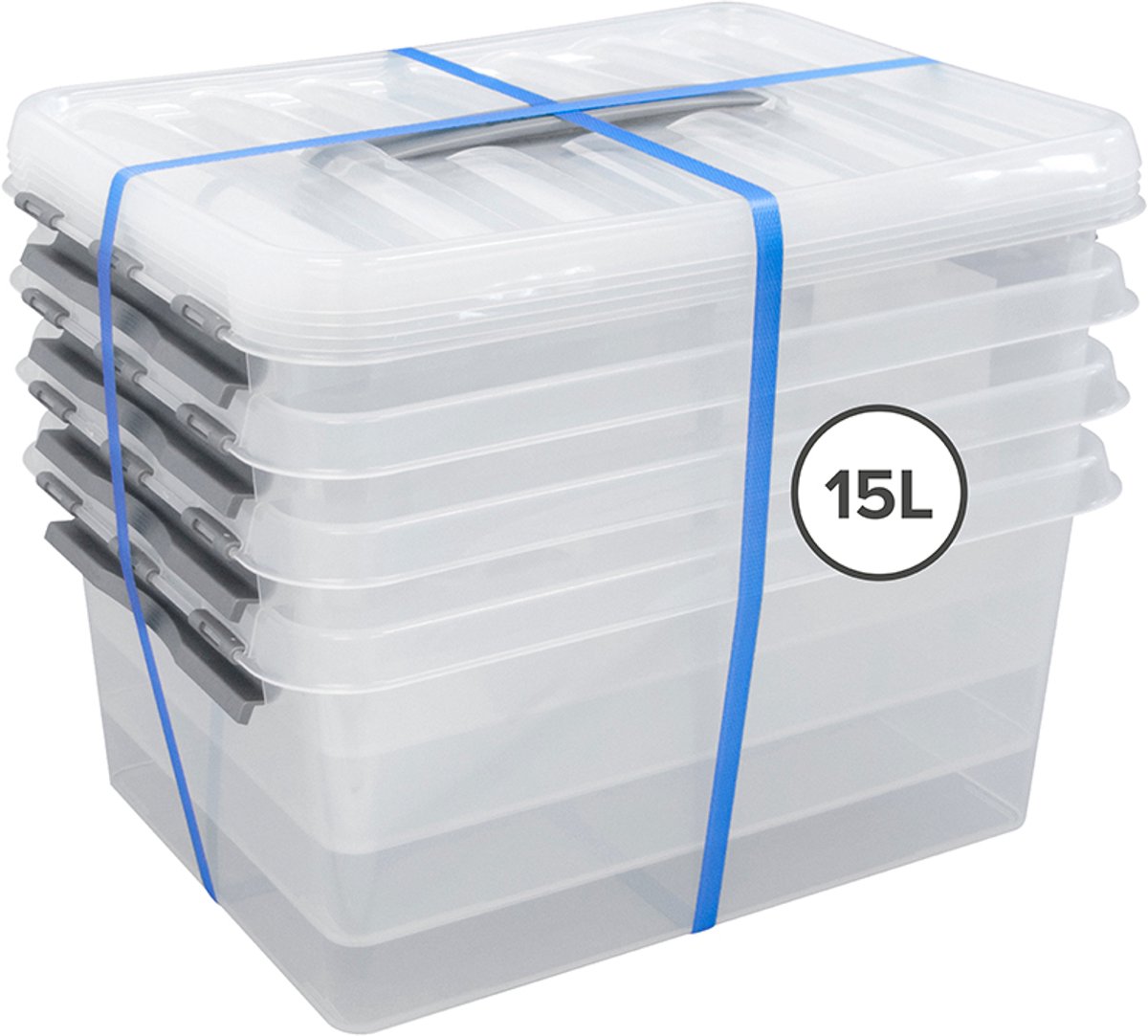 Sunware - Q-line opbergbox 15L - Set van 4 - Transparant/metaal