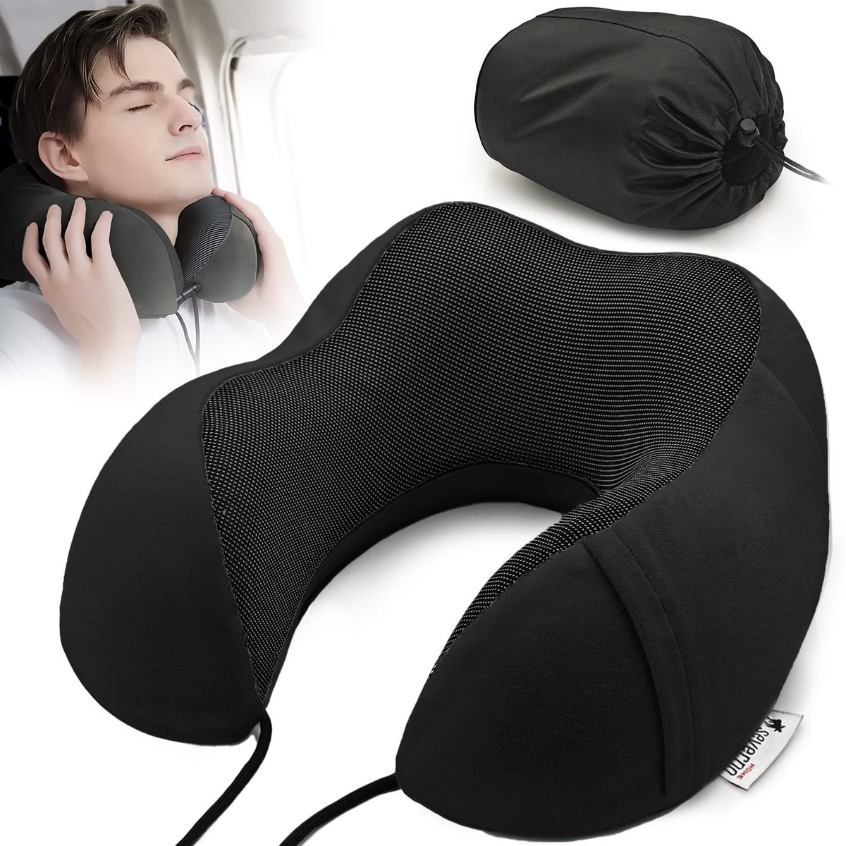 SEVERNO Home BON VOYAGE - Reiskussen - Ergonomisch - Memory Foam - Zwarte Kleur