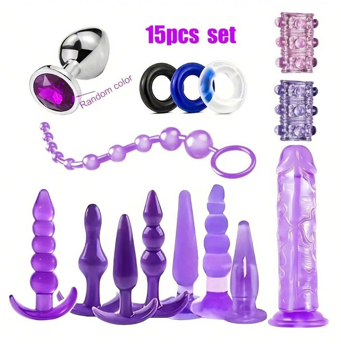 Oneay BDSM Beginnersset 15-delig – Bondage Set met Siliconen Buttplugs – Flexibele Pluggen, Huidvriendelijk, Inclusief Spreider, Dildo & Accessoires – Erotische Set voor Vrouwen & Koppels – Volwassenen – Paars
