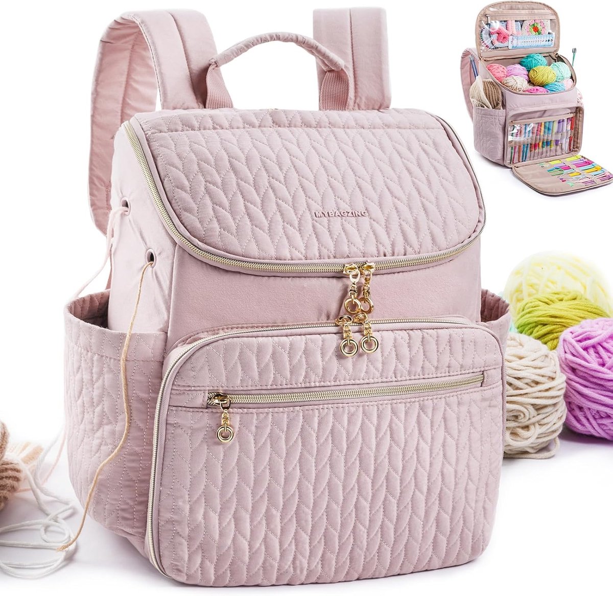 Gehaakte Rugzak - Garen Opberger - Breien Haken - Met Ophanghaak - 35x31x35 cm - Roze