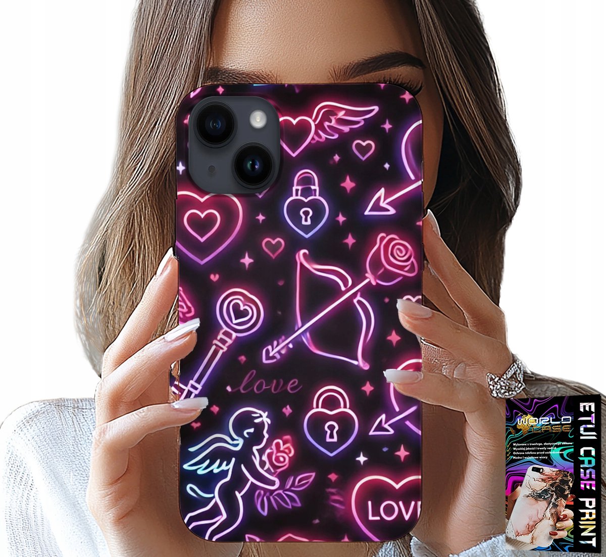 HOESJE VOOR IPHONE 15 PLUS - VALENTIJNSDAGHOESJE, LOOT, CUPID, HARTJES