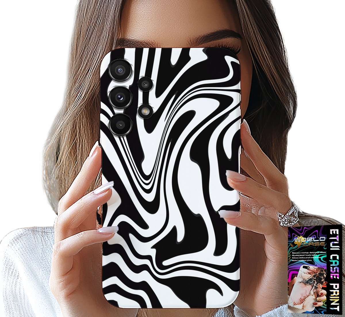 HOESJE VOOR SAMSUNG GALAXY A13 4G - ZWART-WIT ABSTRACT + HARD GLAS
