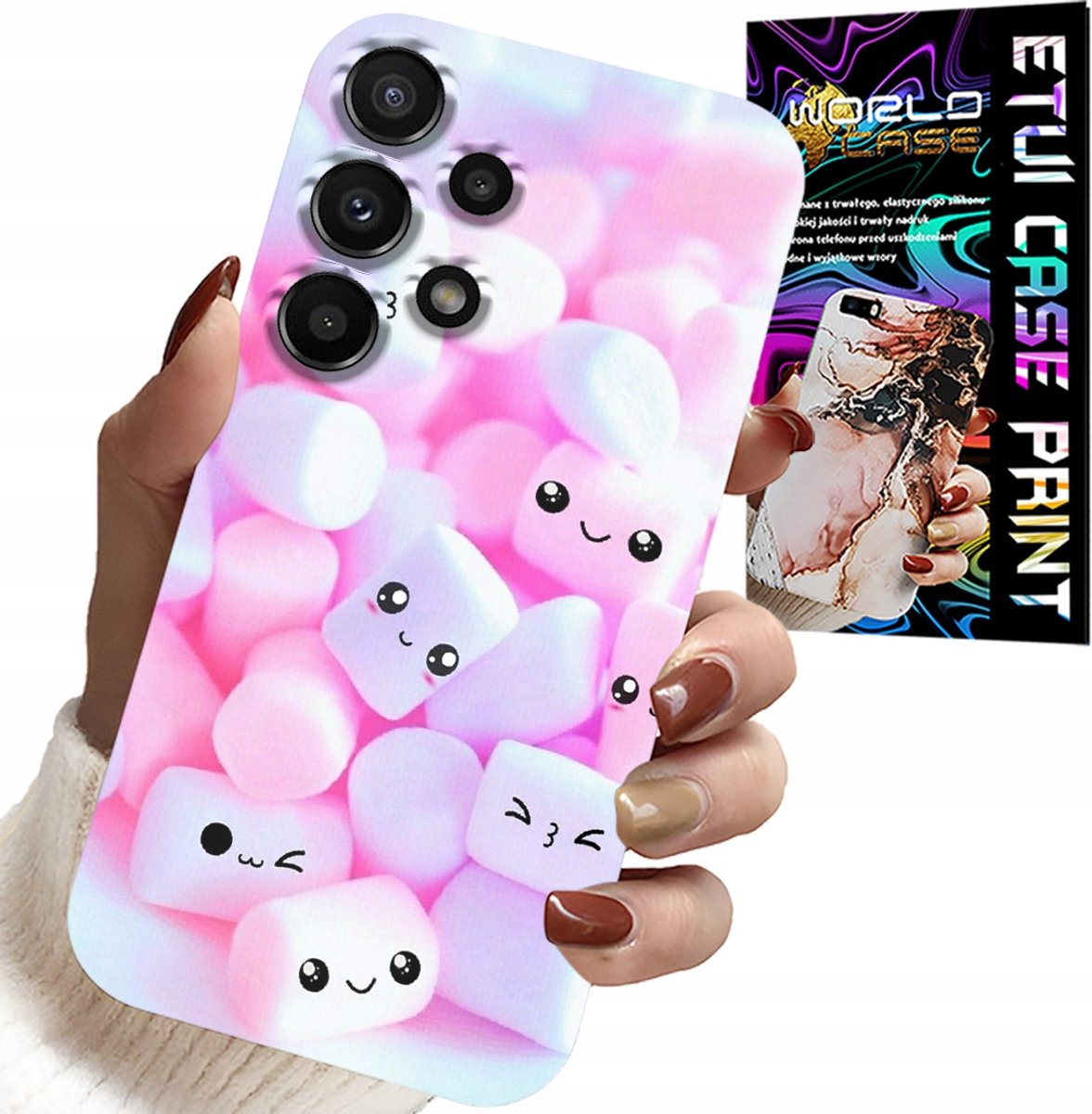 HOESJE VOOR SAMSUNG GALAXY A13 4G - PATROON 'Sweet Marshmallow', VOORKANT, ACHTERKANT