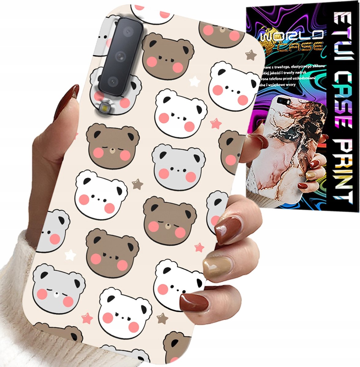 HOESJE VOOR SAMSUNG A7 2018 - TEDDYBEERPATROON VOOR DE JONGSTE + GLAS