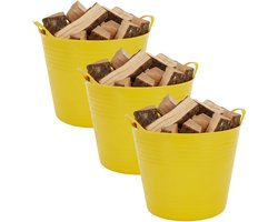 Excellent houseware Flexibele kuip / emmer - 3x - geel - 27 liter - kunststof - 42 x 35 cm