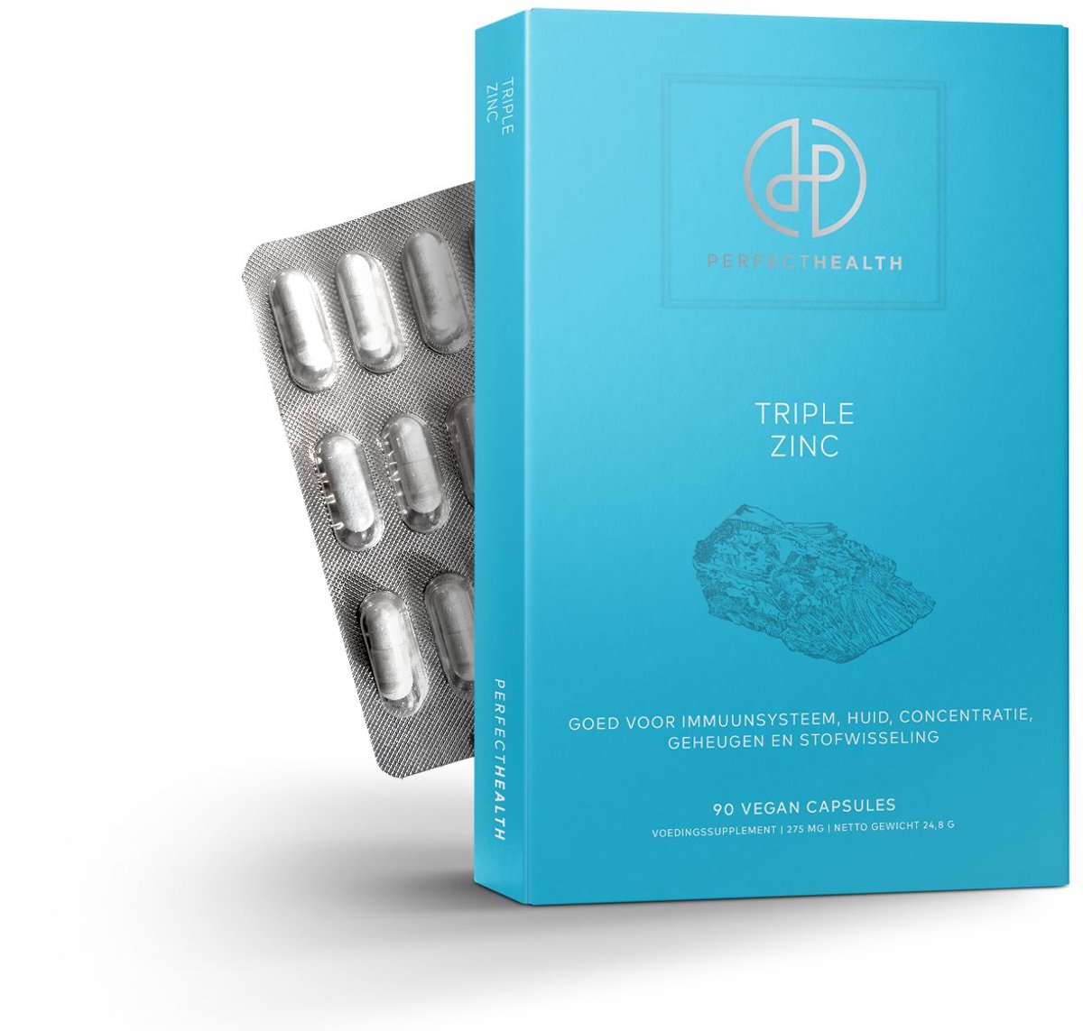 Perfect Health Triple Zinc 25 mg - Bisglycinaat, Methionine & Citraat met Koper - 30 Vegan Capsules - Ondersteunt Immuunsysteem, Huid, Haar & Nagels
