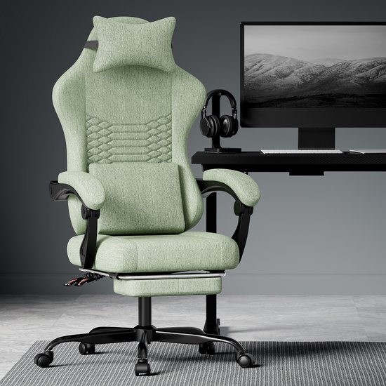 HAUSS SPOLE Gamingstoel - Ergonomisch Design - Verstelbaar Met Voetsteun En Massagefunctie - Voor Gamen En Kantoor - Stof Groen