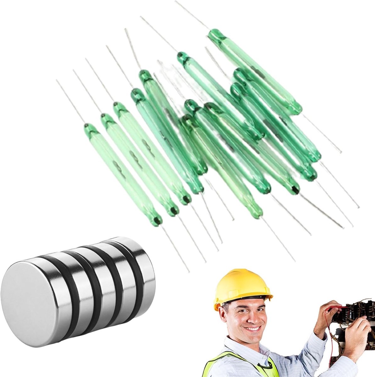 Reedschakelaars Set - Magneet schakelaars - Circuit detectie - Normaal open contact - 12 Stuks - Groen