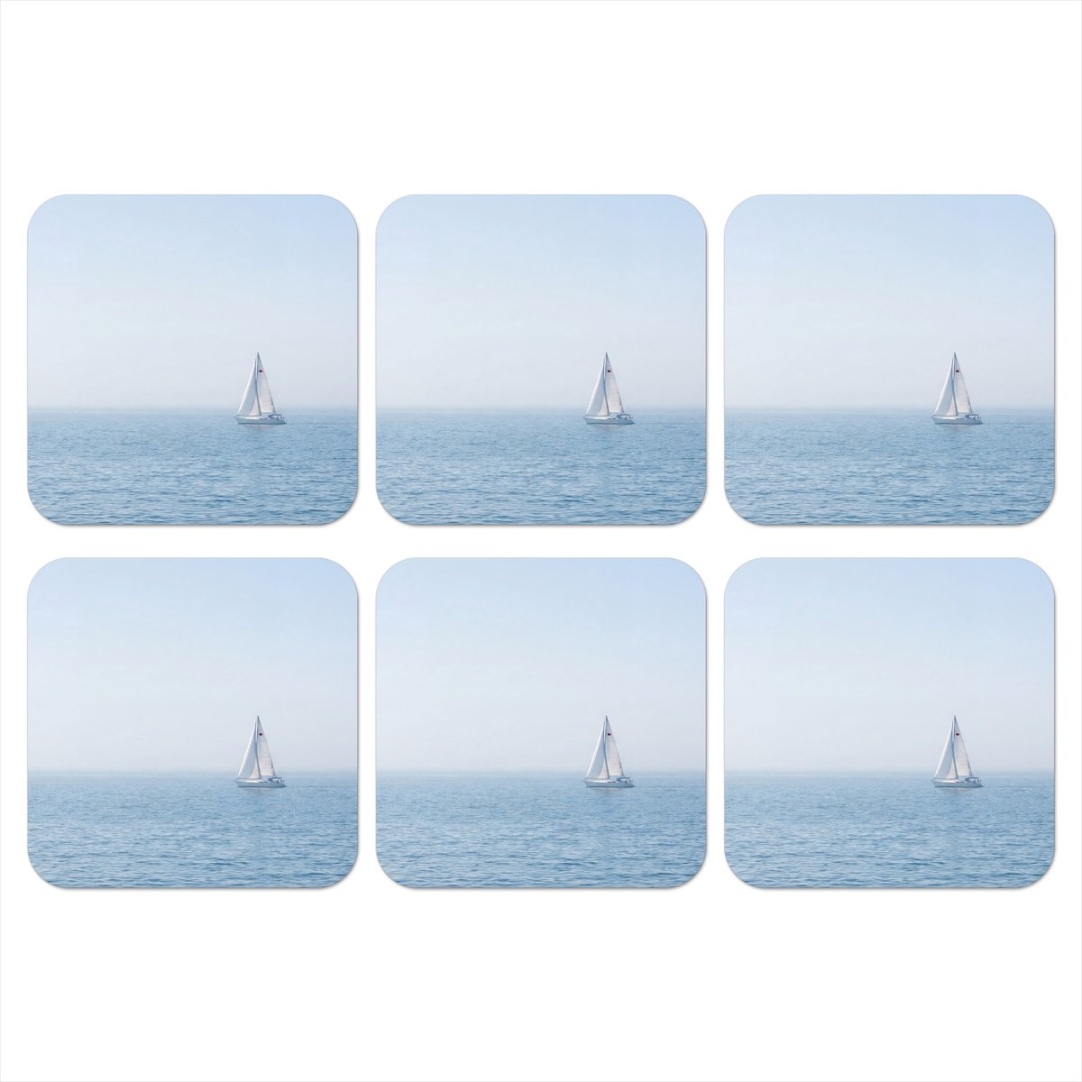 Onderzetters voor glazen - Horizon - Zeilboot - Zee - 10x10 cm - Glasonderzetters - 6 stuks