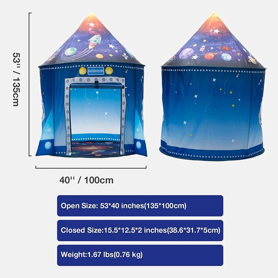Raket Schip Speeltent voor Kinderen - Grote Pop-up Tent voor Binnen en Buiten - Ideaal voor Pretend Play, Indoor en Outdoor Speeltent voor Jongens en Meisjes - Ruimte voor Avonturen van Merkloos — afbeelding 3